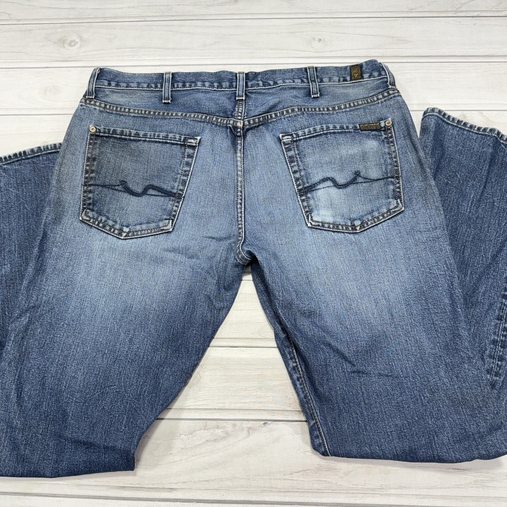 7 For All Mankind Jeans Mens 38 Blue Brett Distressed 33" Inseam Made in USA